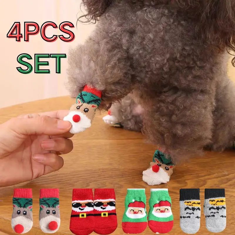 Dog Booties Paw Protector - 4pcs Christmas Winter Pet Dog Socks